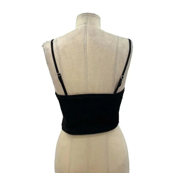 Zara Corset Tank Top Bralette Lace Up‎ Sweetheart Shirred Black Size Medium - Picture 6 of 11